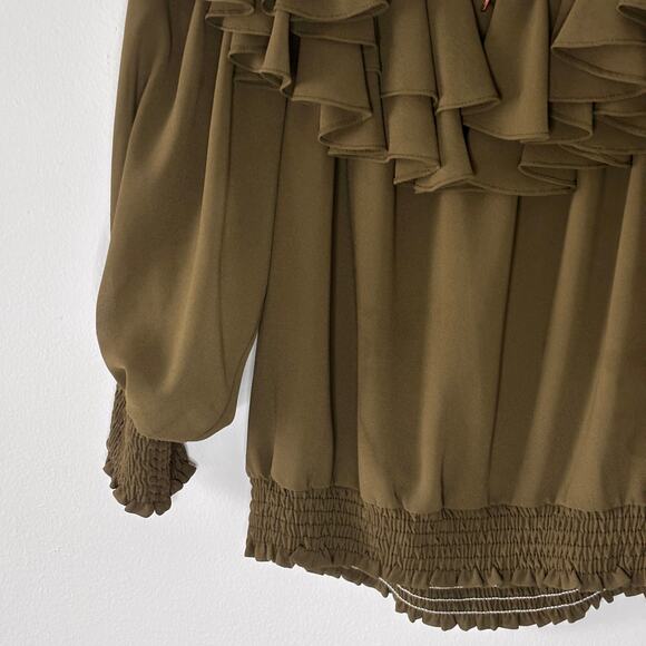 MISA Los Angeles Women’s Ruffle Off Shoulder Blouse Olive Green Size Small - Picture 16 of 16